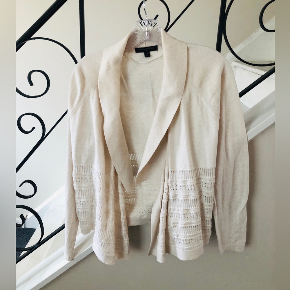 Banana Republic Cream Open-Front Cardigan with Lace Detail
